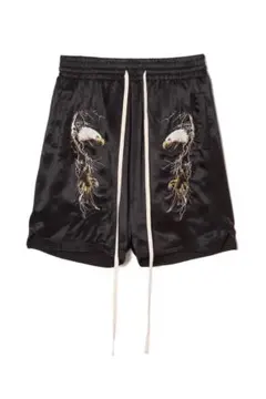 MAYO サテン ブラックショートパンツ 鷲刺繍