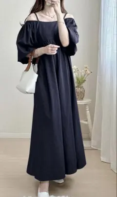 GRL 袖2Wayフレアロングワンピース[an1367] ネイビー