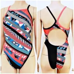 SE4-F14☆☆☆2XL ハイカット小尻競泳水着 ジオメトリック柄 ■