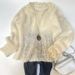 極美品　BY ユナイテッドアローズ　モヘヤざっくりニット　オフホワイト　フリー