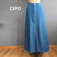 CEPO セポ デニムフレアロングスカート フリンジ加工 Sサイズ マキシ丈