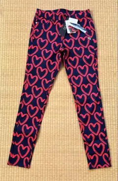 新品　PGレディース ゴルフパンツS ハート柄 ストレッチ ネイビー/レッド