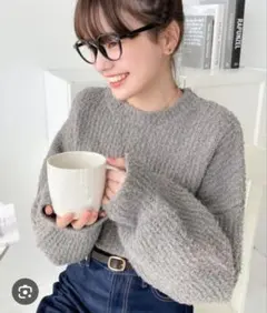 moment+ ブークレヤーンクルーネックバルーンスリーブニットプルオーバー L