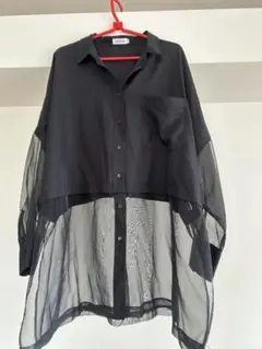 LEPSIM ブラック シースルー長袖シャツ