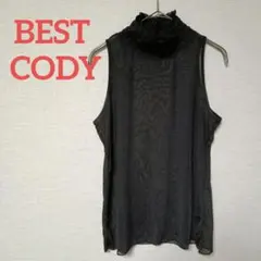 BEST CODY シースルー ノースリーブ トップス 黒 フリルネック
