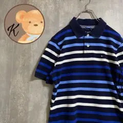 【雰囲気◎】トミーヒルフィガー　ポロシャツ　ボーダー　M ブルー　メンズ