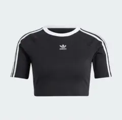 adidas ピチT Tシャツ ブラック 三本ライン ロゴ ショート丈