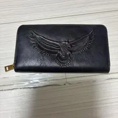 イーグル型押し ラウンドファスナー長財布 ブラックのサムネイル