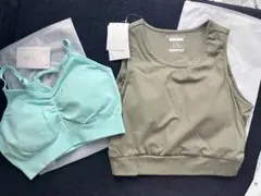 Ｍサイズ〜ミントグリーン スポーツブラ & オリーブグリーン タンクトップ