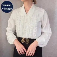 昭和レトロ古着 フロントレースデザインブラウス 白 vintage ヴィンテージ