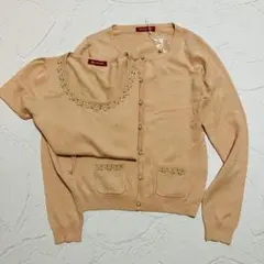 アプワイザーリッシェ アンサンブルニット 半袖カーディガン ビーズ装飾 美品