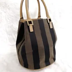フェンディ ハンドバッグ ペカン バケツ型 キャンバス レザー ストライプ 希少