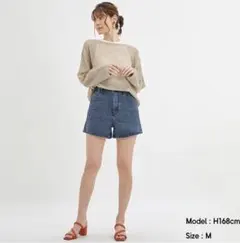 GU★ケミカルデニムショートパンツY+E☆BLUE★M☆ジーユー★ハイウエスト