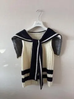 セーラー襟 半袖ニット アイボリー/ネイビー