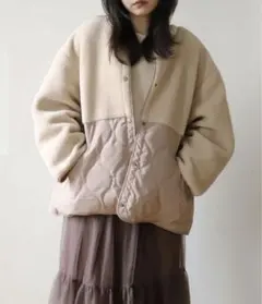 NOAHL キルティング　ボア　切替　コート　中綿　ノーカラー