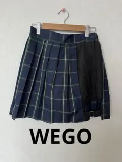 WEGO チェック柄 ミニプリーツスカート ネイビー/グリーン