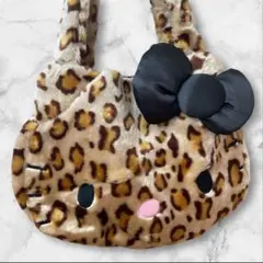 ハローキティフェイス ふわふわ　トートバッグ　リボン付　ヒョウ柄　レオパード