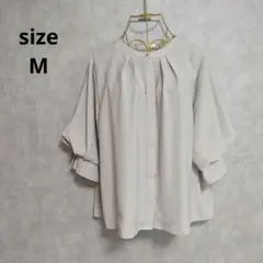 GLACIER バンドカラー ブラウス 6分袖 グレージュ M