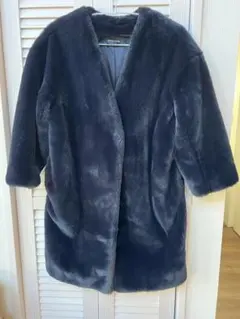 JEANASIS ネイビー ファーコート F ノーカラーコート