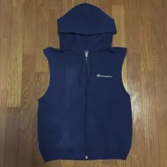 Champion ネイビー フード付きジップアップベスト M
