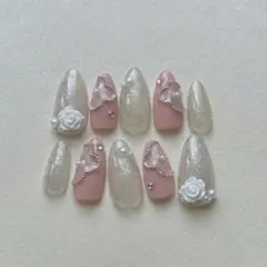 現品限り✨ワンホンネイルチップ 3Dローズ＆フラワー/ガーリー #推し活#卒業式