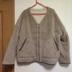 [2 Way 仕様]ノーカラーボアジャケット ベージュ　フリーサイズ