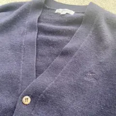 【バーバリーズ】ウールニットカーディガン ホース刺繍ロゴ刻印ボタンネイビー