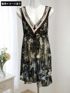 フェアリーグランジ 蝶柄 シフォンキャミワンピ L Y2K レース 花柄