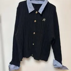 SHEIN / 襟付きケーブルニットカーディガン ブラック ケーブルニット