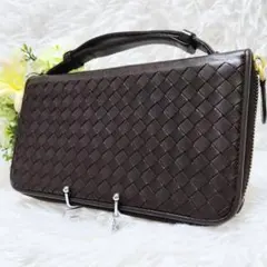 希少✨ボッテガ◇トラベルケース長財布　伸縮ハンドル　イントレチャートゴールド金具