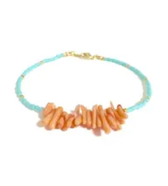 珊瑚とターコイズビーズ ブレスレット(オールビーズ)
