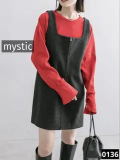 0136 mystic 起毛ZIPミニワンピース チャコールグレー