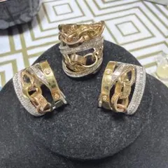 14kゴールドリングとイヤリングセットダイアモンド