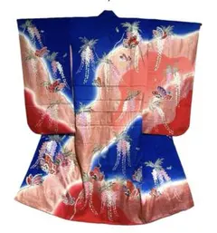 お子様用着物、長襦袢セット　四つ身着物　七五三　7歳　藤の花、蝶々