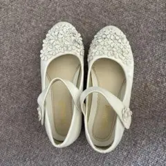 ホワイト花柄フォーマルシューズ21センチ　EU34