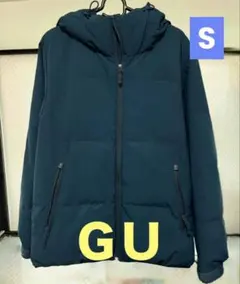 ヒートパデッドブルゾン ダークブルー フード付き ダウンジャケット Ｓsize