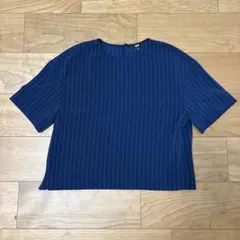 UNIQLO ストライプ柄 半袖カットソー ネイビー Mのサムネイル