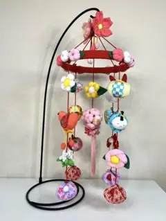 吊るし飾り　鯛と桃色の花手毬