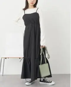美品 earth music&ecology ドロストキャミワンピース ブラック