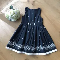新品 組曲 ワンピース 90-100 花柄刺繍 ネイビー　フォーマル