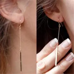 ピアス ゴールド ストロング バー ペンダント チェーン 韓国 #C485-2