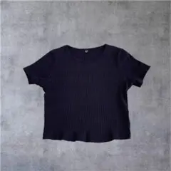 UNIQLO ユニクロ　リブ編み 半袖　黒　ブラック クロップドTシャツ　M