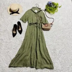 23区　リベコ　コラボ　ロングシャツワンピース リネン100% モス　40のサムネイル
