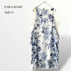 【美品】ザラベーシック／重ね着風 シフォンワンピース 花柄 蝶々 清涼感のサムネイル