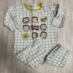 お猿のジョージチェック柄ロンパース