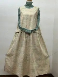 着物リメイク　紬ジャンバースカート　 Lサイズ