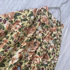 ヴィンテージ ブラウス 半袖 花柄 総柄 バラ アンティーク オレンジ 緑 黄色