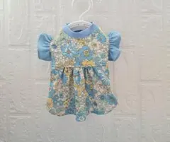 胴36　ハンドメイド 　ラメジュエリーブーケ柄ギャザーワンピース　フリル袖