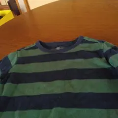 UNIQLO 長袖カットソー 110cm 緑と紺のストライプ