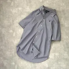 ポロラルフローレン半袖シャツストライプ青メンズMクラシックフィットボタンダウン